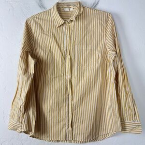 Gap Dress Shirt Knit Top Blouse Vertical‎ Stripe Yellow Gold White Button Down